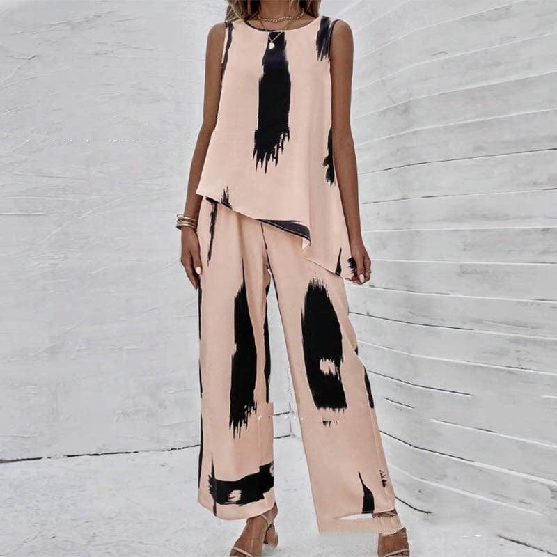 Printed Irregular Top Two-piece Pants Women - EX-STOCK CANADA