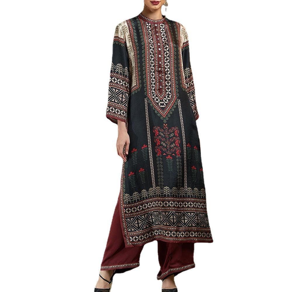 Printed Loose Middle East Print Slit Long Skirt Outfit set for Arab Turkey Women - EX-STOCK CANADA