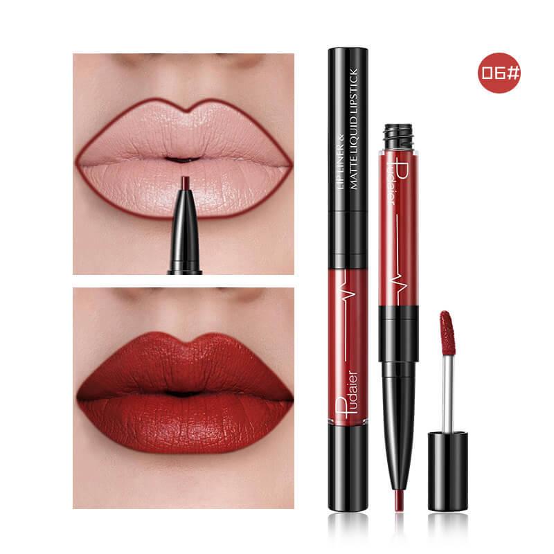 Pudaier Matte Lip Gloss Lip Liner 2 in1 Maquiagem Profissional Completa Agate Red Lip Tint Plumper Tattoo Makeup liquid Lipstick - EX-STOCK CANADA