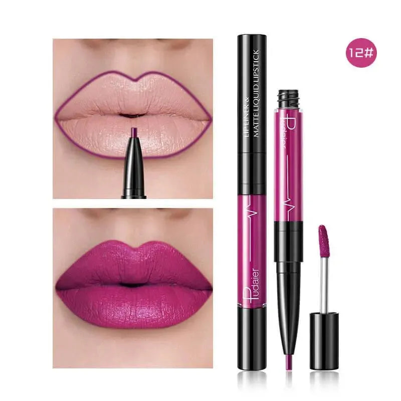 Pudaier Matte Lip Gloss Lip Liner 2 in1 Maquiagem Profissional Completa Agate Red Lip Tint Plumper Tattoo Makeup liquid Lipstick - EX-STOCK CANADA