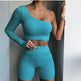 Pure Color Sexy One-shoulder Sports Yoga Two-piece Fashion Suit Fitness Workout Gym wear for Women - EX-STOCK CANADA