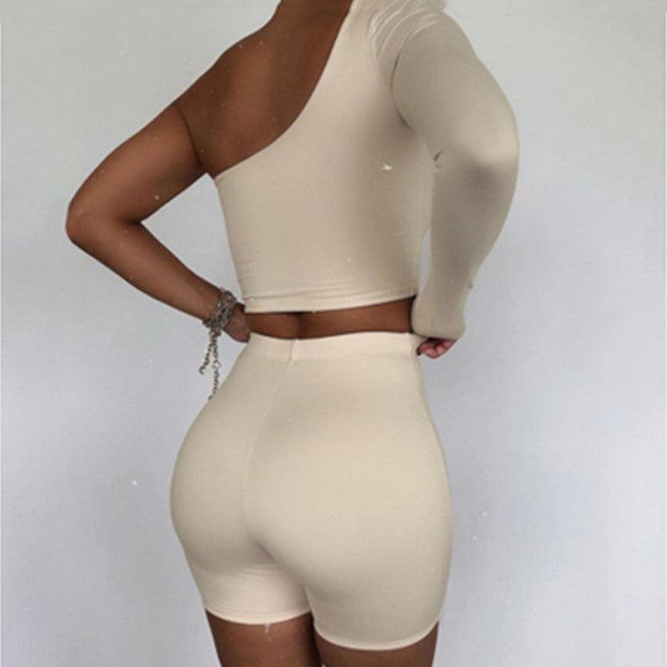 Pure Color Sexy One-shoulder Sports Yoga Two-piece Fashion Suit Fitness Workout Gym wear for Women - EX-STOCK CANADA