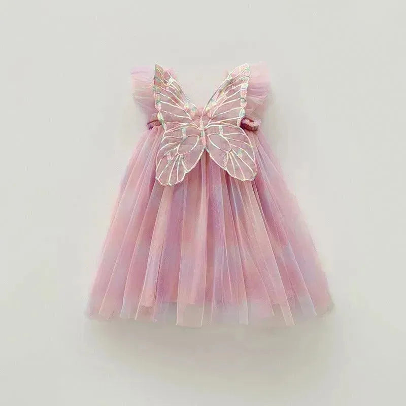 Rainbow Butterfly Wings Mesh Girl Dress - EX-STOCK CANADA