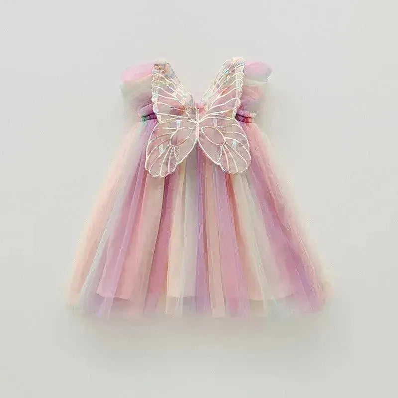 Rainbow Butterfly Wings Mesh Girl Dress - EX-STOCK CANADA