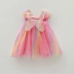 Rainbow Butterfly Wings Mesh Girl Dress - EX-STOCK CANADA