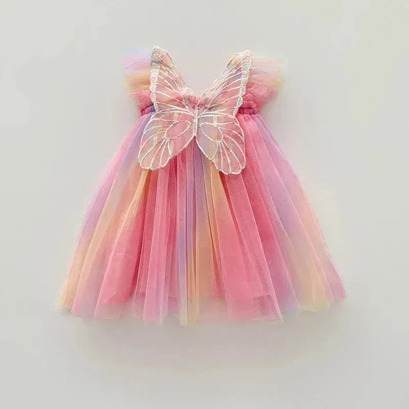 Rainbow Butterfly Wings Mesh Girl Dress - EX-STOCK CANADA