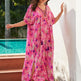 Rayon Rose Red Embroidered Beach Dress Outer Wear - EX-STOCK CANADA