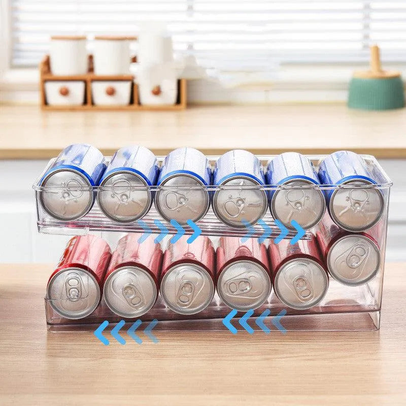 Refrigerator Beverage Storage Box Double-layer Self-rolling Kitchen Storage Rack - EX-STOCK CANADA