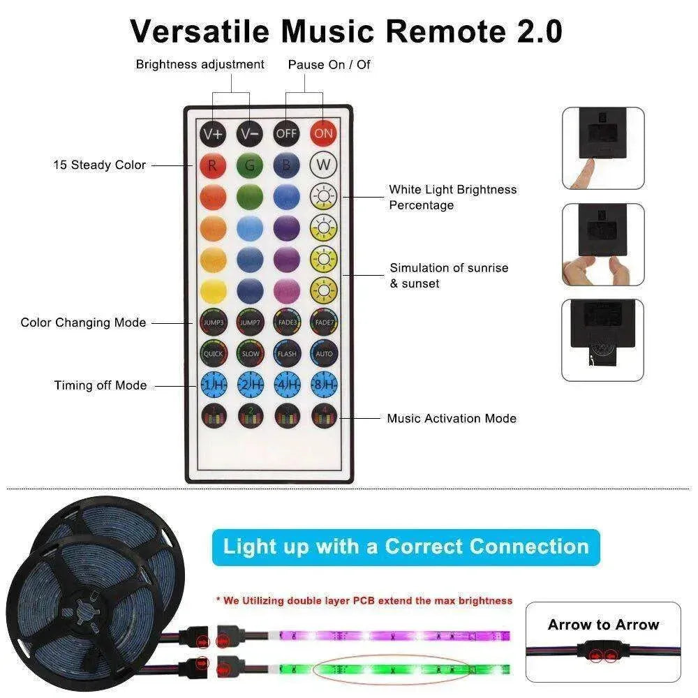 Remote Color Changing Led Strip Lights 5050 RGB Bluetooth Room Light - EX-STOCK CANADA