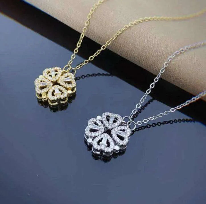 Retro Magnetic Folding Heart Shaped Four Leaf Clover Pendant Women Necklace - EX-STOCK CANADA