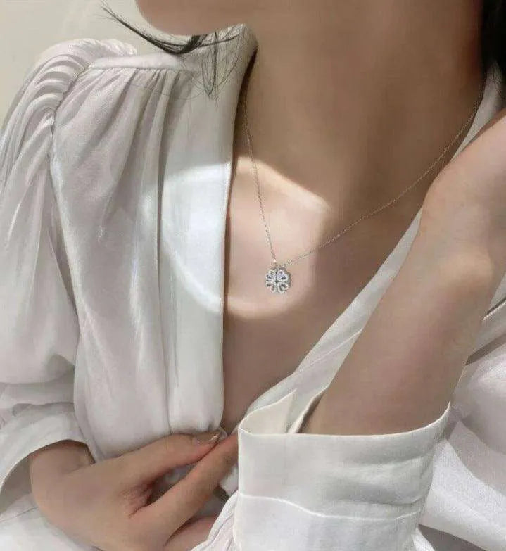 Retro Magnetic Folding Heart Shaped Four Leaf Clover Pendant Women Necklace - EX-STOCK CANADA