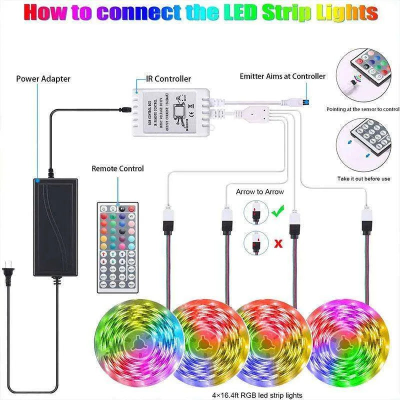 RGB 5050 LED Light Strip Color changing LED Strip Light with Remote Controller 20 meters Long 44keys Controller - EX-STOCK CANADA