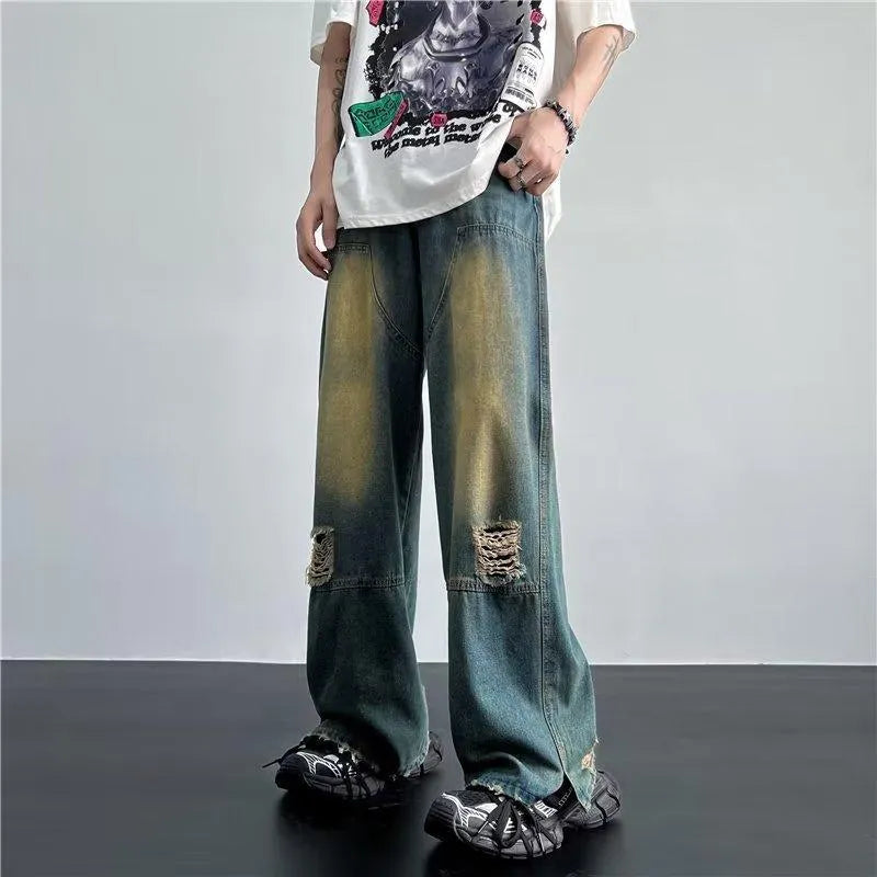 Ripped Retro Blue Contrast Color Jeans - EX-STOCK CANADA