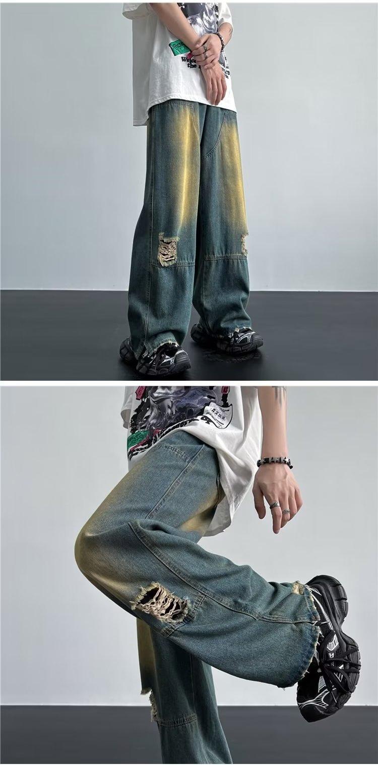 Ripped Retro Blue Contrast Color Jeans - EX-STOCK CANADA