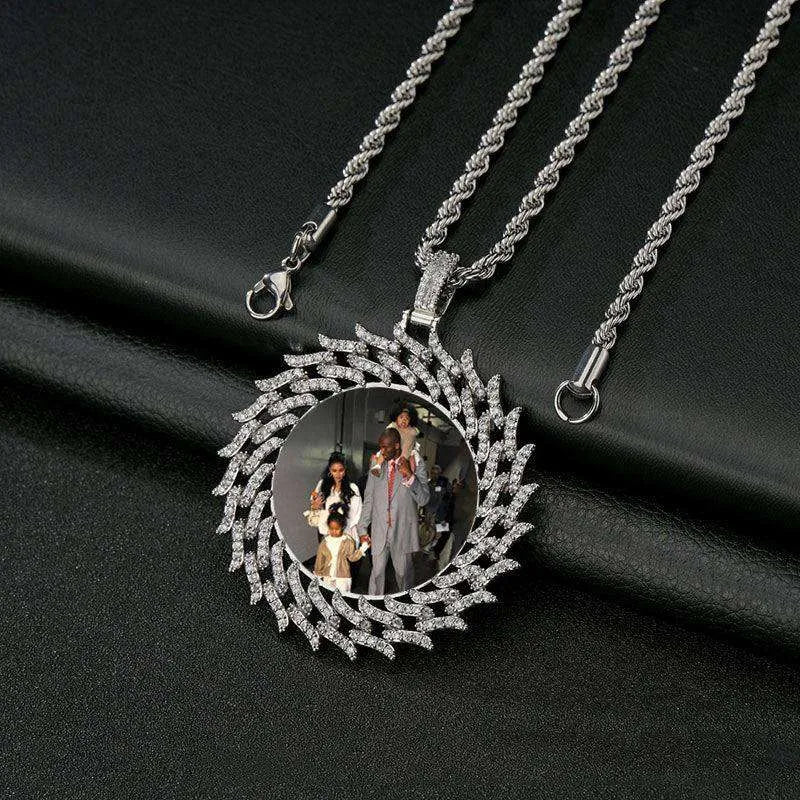 Round Diamond Sun Flower Frame Couple Commemorative Necklace - EX-STOCK CANADA