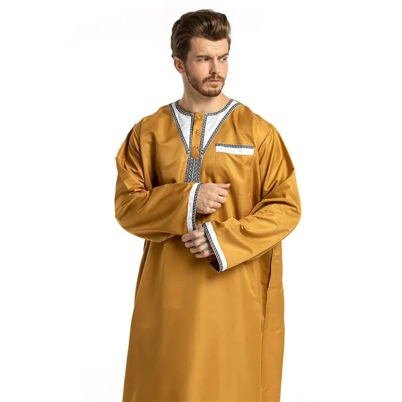 Round Neck Stitching Long-Sleeved Arab Hui Robe Male - EX-STOCK CANADA