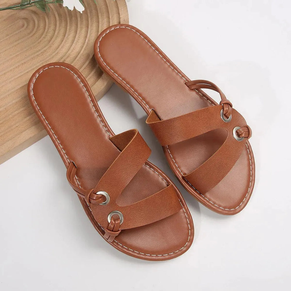 Round Toe Flat Sandals Summer Fashion Casual Non-slip Slides Shoes For Women - EX-STOCK CANADA