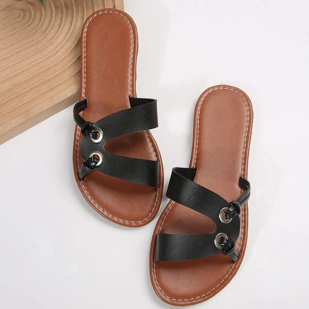 Round Toe Flat Sandals Summer Fashion Casual Non-slip Slides Shoes For Women - EX-STOCK CANADA