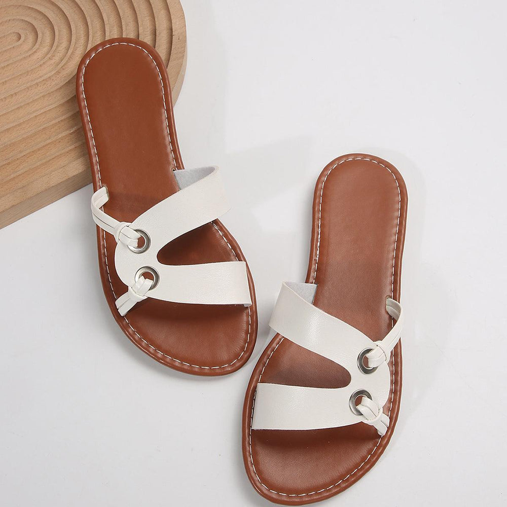 Round Toe Flat Sandals Summer Fashion Casual Non-slip Slides Shoes For Women - EX-STOCK CANADA