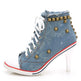 Round Toe Women's Shoes Denim High Heels - EX-STOCK CANADA