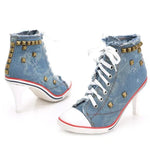 Round Toe Women's Shoes Denim High Heels - EX-STOCK CANADA