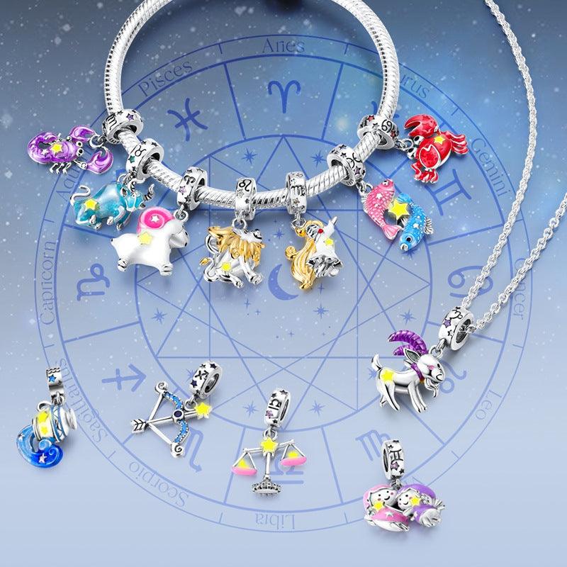 S925 Silver Colorful Luminous Twelve Constellation Pendant - EX-STOCK CANADA