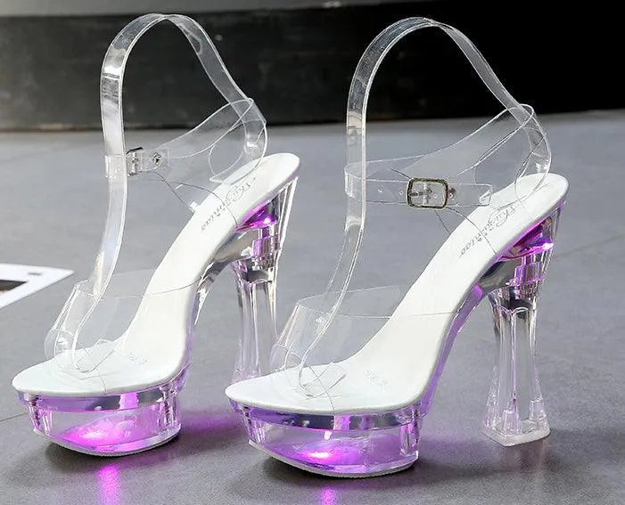 Sandals Feminine Transparent Crystal Platform High Heels Wedge Shoes - EX-STOCK CANADA