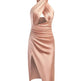 Satin Halter Cross Backless Split Dress - EX-STOCK CANADA