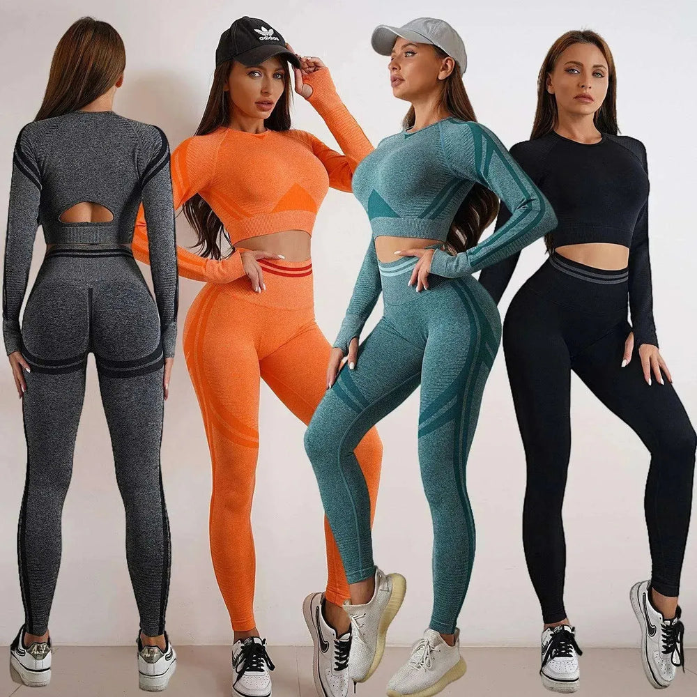 Seamless Yoga Pants Sports Gym Fitness Leggings Or Long Sleeve Tops Outfit - EX-STOCK CANADA