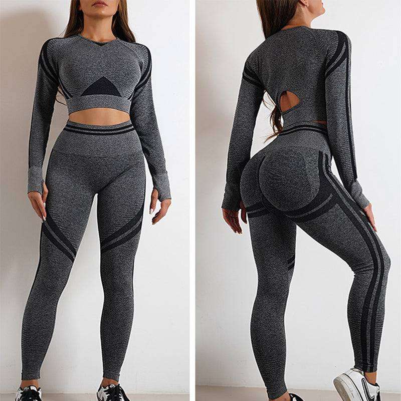 Seamless Yoga Pants Sports Gym Fitness Leggings Or Long Sleeve Tops Outfit - EX-STOCK CANADA