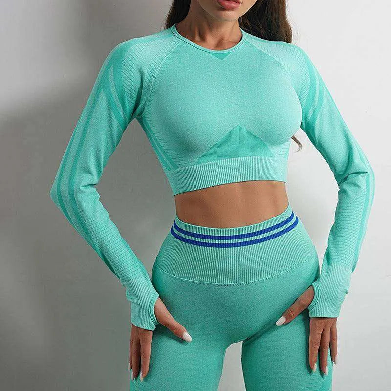 Seamless Yoga Pants Sports Gym Fitness Leggings Or Long Sleeve Tops Outfit - EX-STOCK CANADA