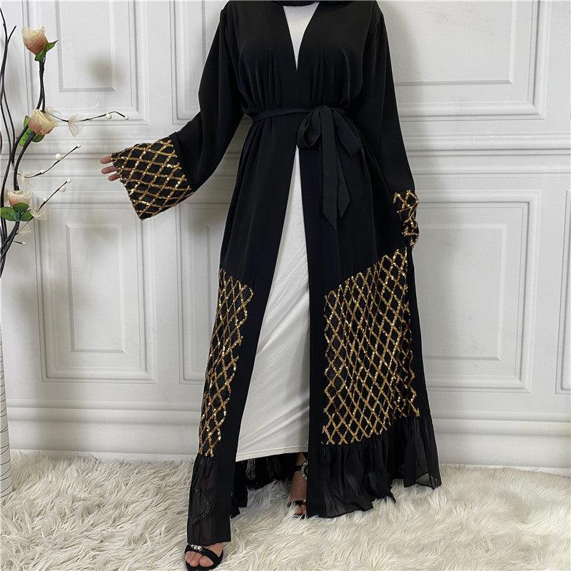 Sequined Embroidered Outerwear Robe Turkey Arab Dubai Middle East Women's Chiffon Cardigan - EX-STOCK CANADA