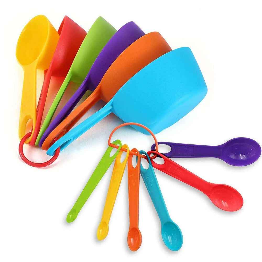 Set Of 6 Measuring Spoons And 6 Cups MultiColor Durable Plastic Kitchen Tools - EX-STOCK CANADA