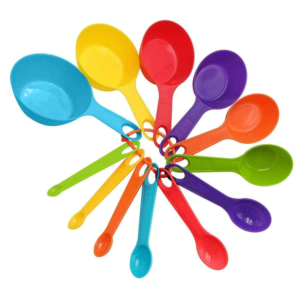 Set Of 6 Measuring Spoons And 6 Cups MultiColor Durable Plastic Kitchen Tools - EX-STOCK CANADA