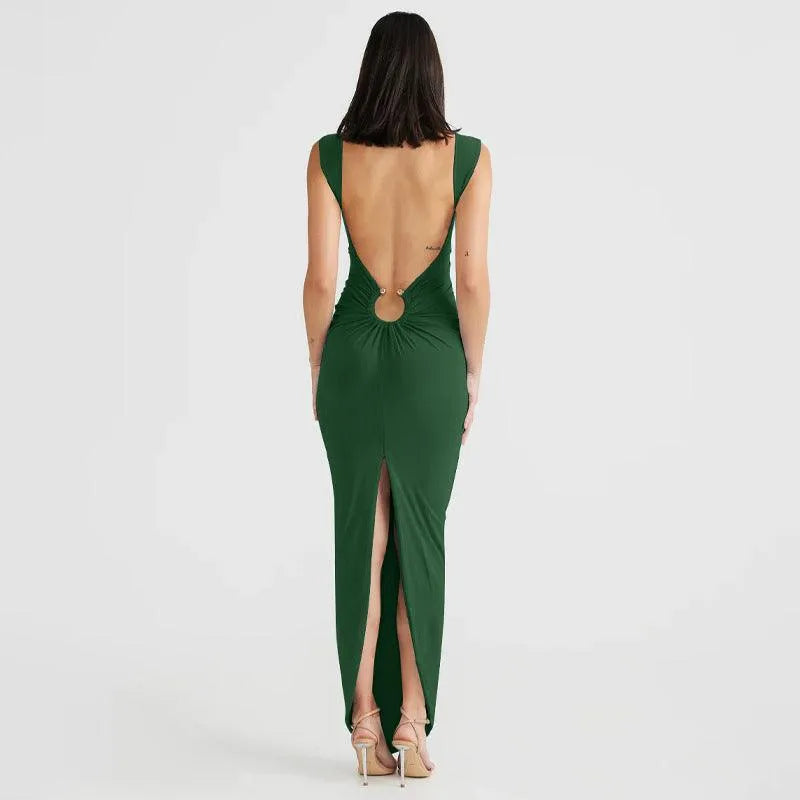 Sexy V-neck Backless Slit Slim Fit Summer Dress - EX-STOCK CANADA