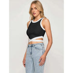 Short Cropped Cropped Tied Top Contrast Color Shirt - EX-STOCK CANADA