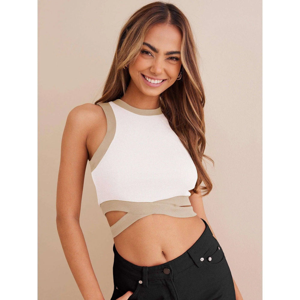 Short Cropped Cropped Tied Top Contrast Color Shirt - EX-STOCK CANADA