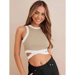 Short Cropped Cropped Tied Top Contrast Color Shirt - EX-STOCK CANADA