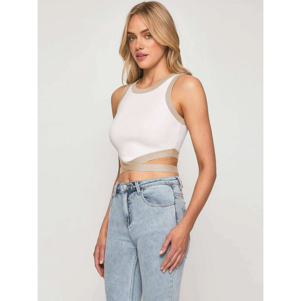 Short Cropped Cropped Tied Top Contrast Color Shirt - EX-STOCK CANADA