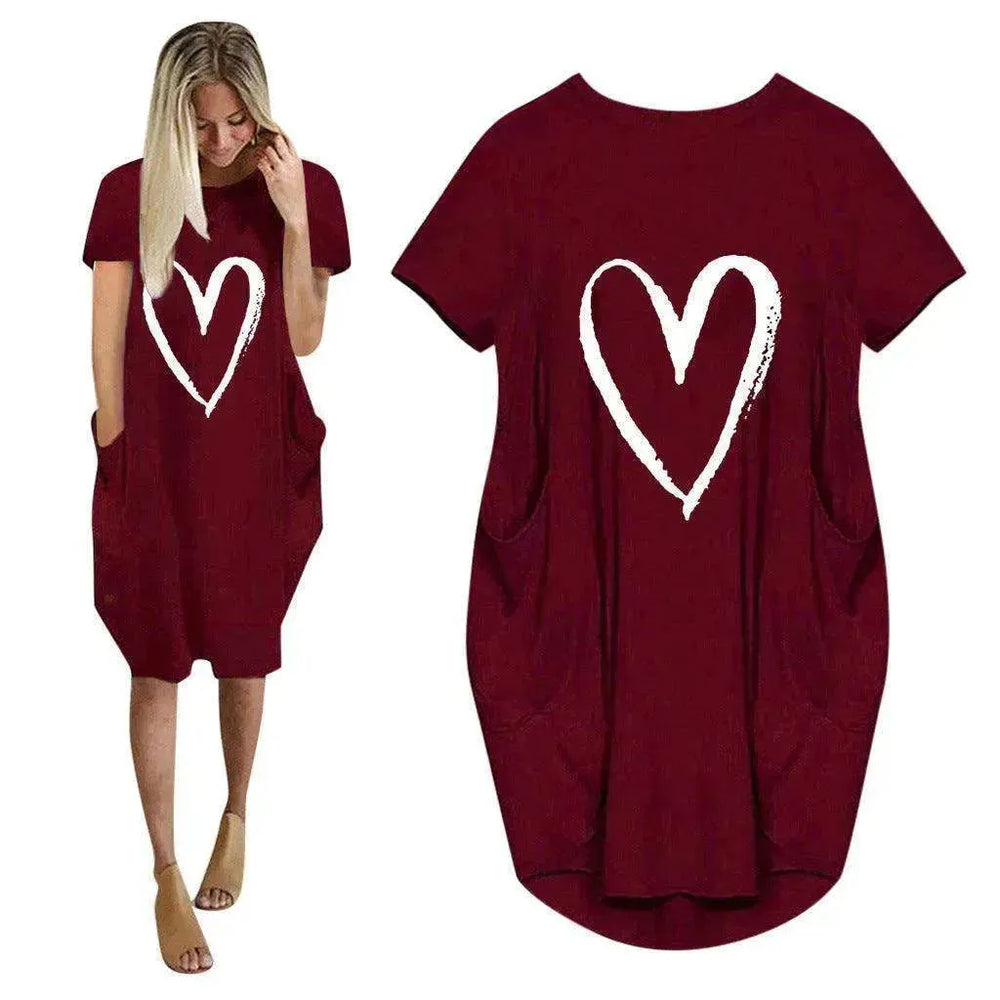 Short Sleeve Dress Valentine's Day Heart Print - EX-STOCK CANADA