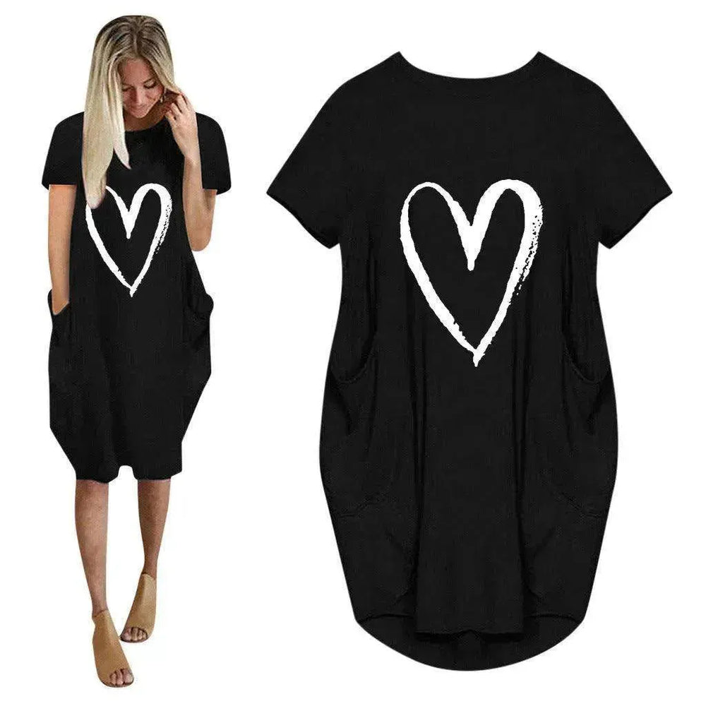 Short Sleeve Dress Valentine's Day Heart Print - EX-STOCK CANADA