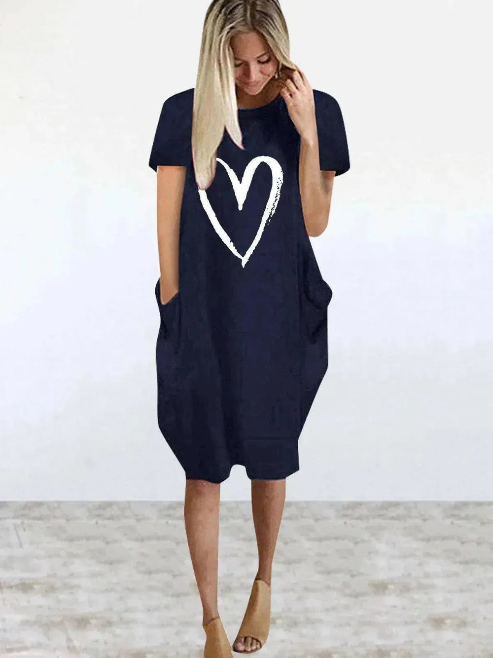 Short Sleeve Dress Valentine's Day Heart Print - EX-STOCK CANADA