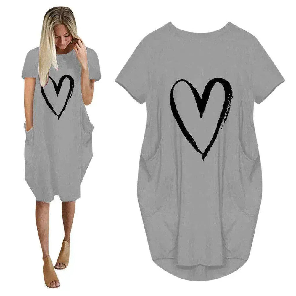 Short Sleeve Dress Valentine's Day Heart Print - EX-STOCK CANADA