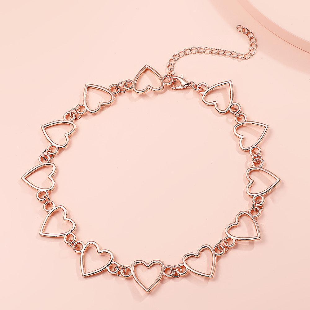 Simple Hollow Heart Temperament Peach Heart Clavicle Chain Necklace for Women - EX-STOCK CANADA