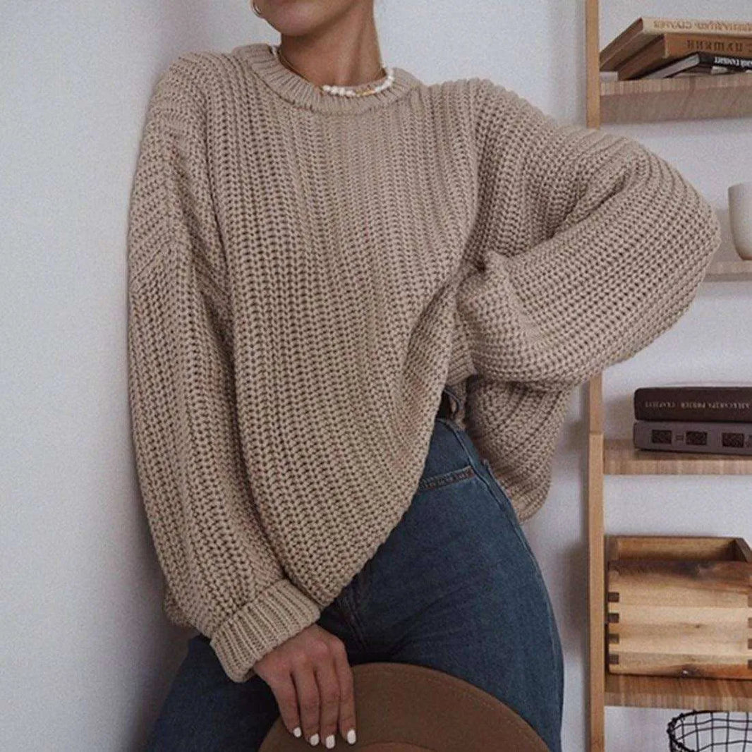 Simple Loose Knit Sweater: Round Neck, Long Sleeve - EX-STOCK CANADA