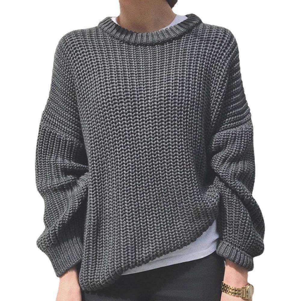Simple Loose Knit Sweater: Round Neck, Long Sleeve - EX-STOCK CANADA