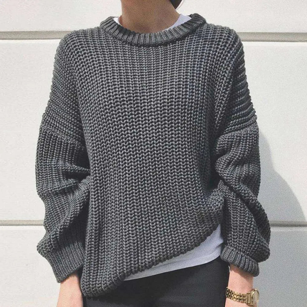 Simple Loose Knit Sweater: Round Neck, Long Sleeve - EX-STOCK CANADA