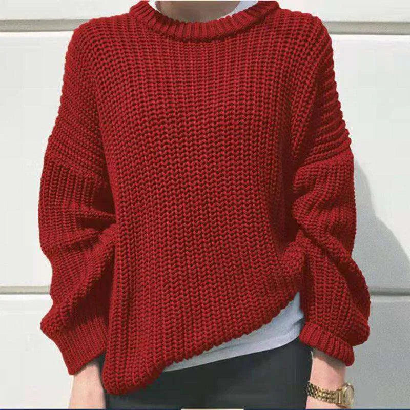 Simple Loose Knit Sweater: Round Neck, Long Sleeve - EX-STOCK CANADA