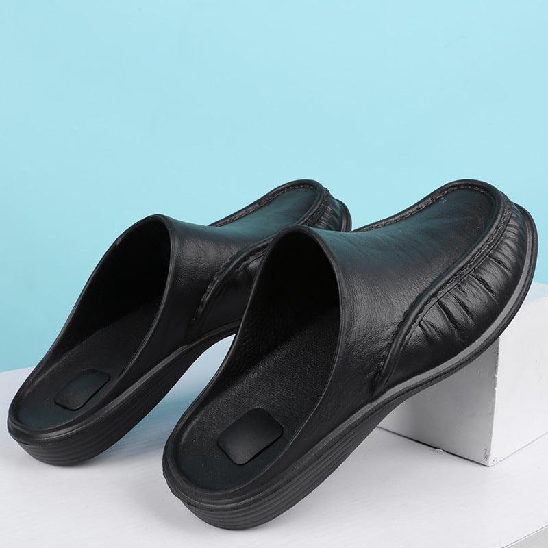 Slippers Men's Summer Leather Word Casual Tide Sandals Men's Non-slip Leather New Sandals Outer Wear Large Size Beach Shoes - EX-STOCK CANADA