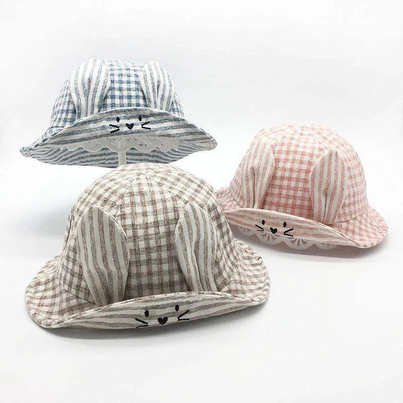 Small Fine Grid Love Rabbit Ears Basin Fisherman Baby Hat - EX-STOCK CANADA